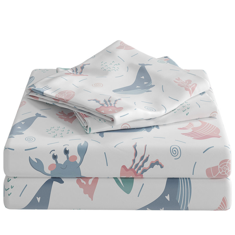 Kids Sheet Set, Soft Microfiber Bedding, Cozy & Breathable, Wrinkle Free Easy Care Bed Sheets, Fish White Pink