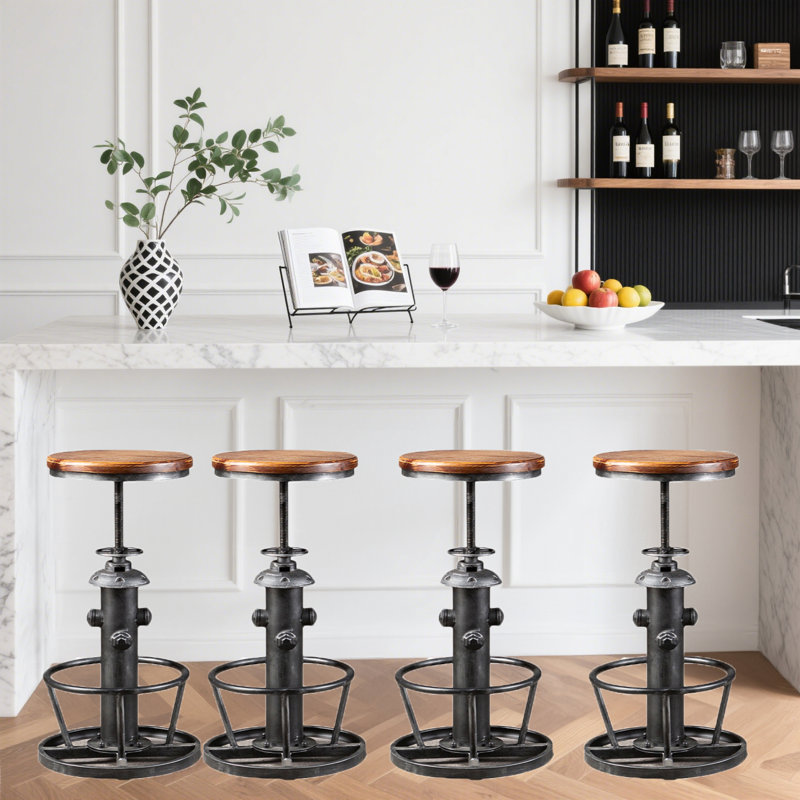 Ensemble de 4 tabourets de bar de style pub rétro à hauteur réglable, Argent argent