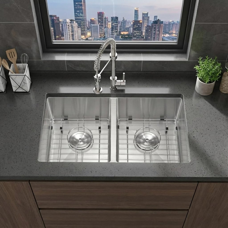 Évier de cuisine encastré, cuve simple en acier inoxydable avec rebord Reveal, paroi de jante épaisse de 2,0 cm, paroi de 1,0 mm, support inférieur brossé et ensemble de drain