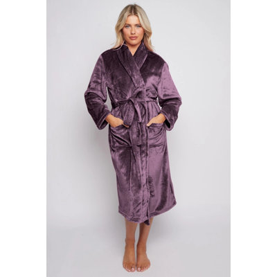Flannel Mid-Calf Bathrobe with Pockets