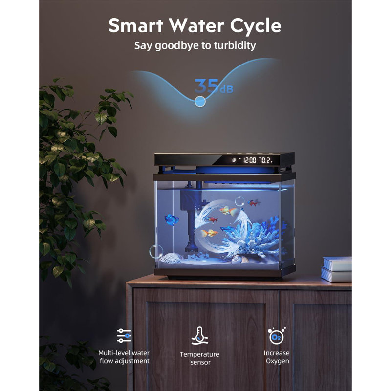 2 Gallon Black Glass Desktop Smart Aquarium Kit