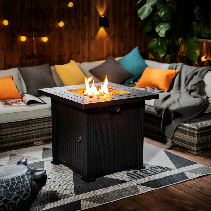 Denne Square Steel Propane / Liquefied Petroleum Gas Smokeless Fire Pit Table with Lid, Brown