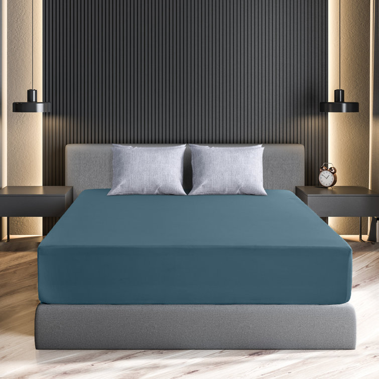 Lux Decor Soft Microfiber Bottom Sheets Upto 16 Inches Deep Pocket Fitted Sheet, Navy, Full/Double