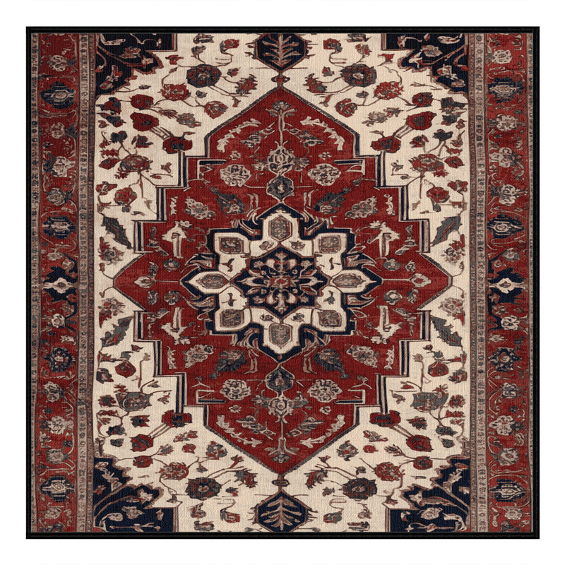 Tapis persan noir lavable à la machine, Carré 7 pi