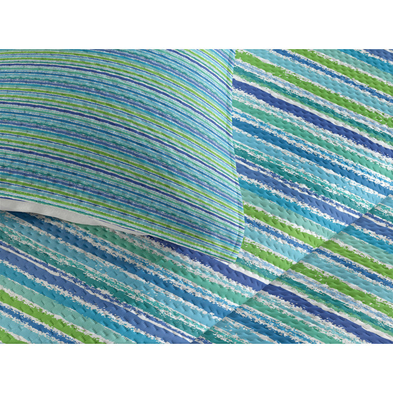 Coastal Polyester Striped Coverlet, King Bedspread + 2 Shams, Lined