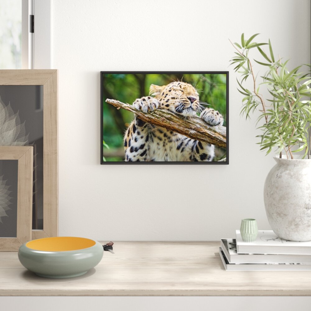 Gerahmtes Wandbild verspielter Leopard