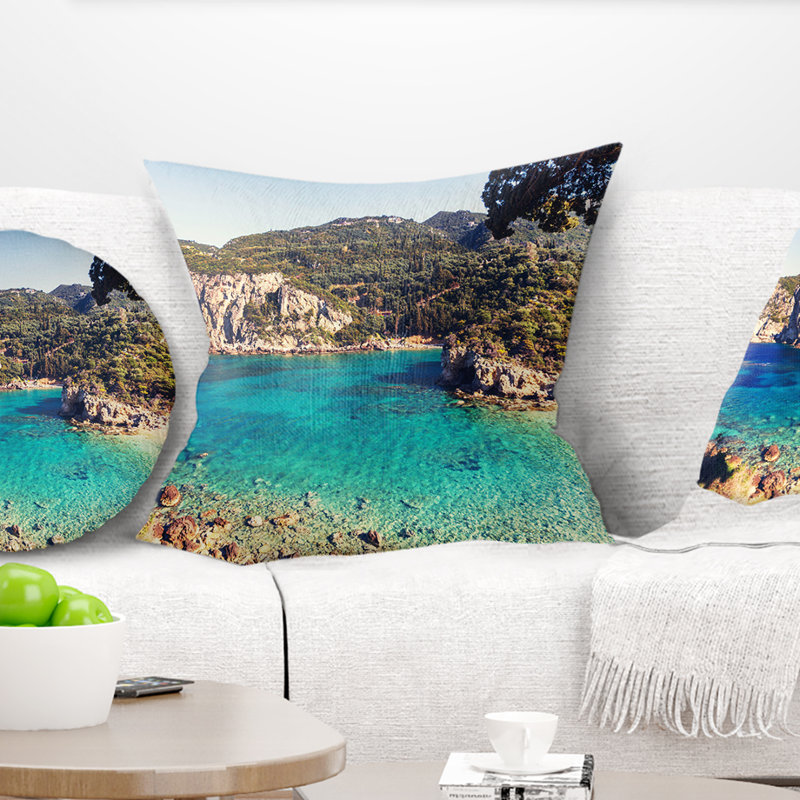 Coussin Rocky Beach avec turquoise, 18 po x 18 po, Carré