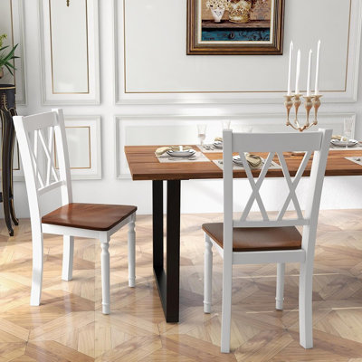 Ensemble de 2 chaises de salle à manger blanches en bois blanc avec dossier haut, sans accoudoirs