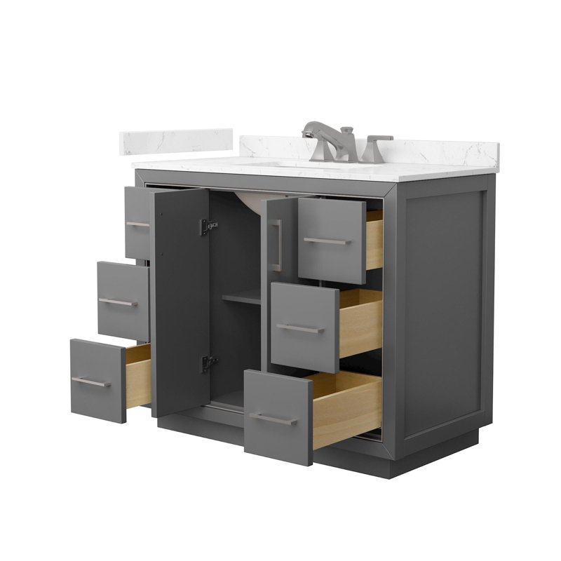 Icon 42" Freestanding Single Bathroom Vanity with Cultured Marble Top, Gray, Brushed Nickel