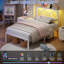 Structure de lit en métal avec lumière DEL et station de charge, tête de lit avec rangement, aucun sommier nécessaire-2126576240-2126576243