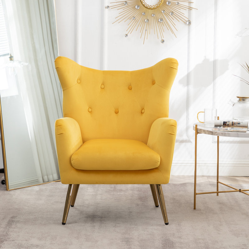 Fauteuil en velours capitonné 30,25 po Rily, Jaune