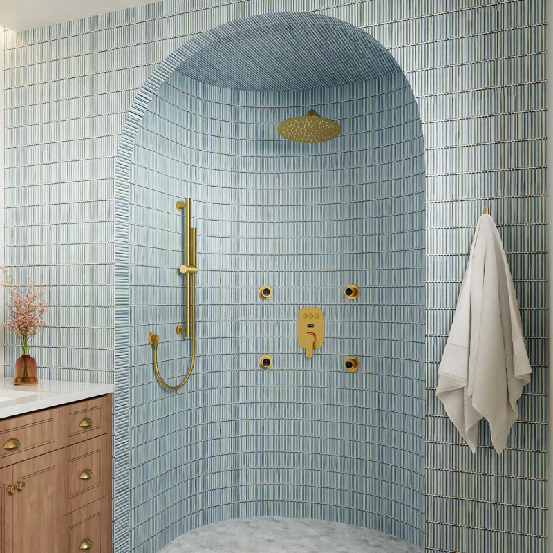 Système de douche à affichage numérique de température à 3 fonctions de 12 pouces avec barre coulissante à 2 réglages et 4 jets de corps