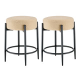 Modern Dining Chair Set, 23.6" Counter Height Stools with Round Soft Padded Boucle Backless Seat
