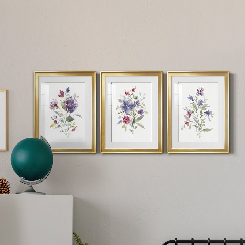 Color Variety I - ensemble de 3 impressions encadrées, H 18,5 po x l 73,5 po x P 1,5 po, Cadre doré