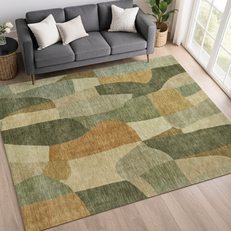 Tapis abstrait lavable à la machine de qualité supérieure Mayfield AMF2376, Fougère, 8 pi x 10 pi