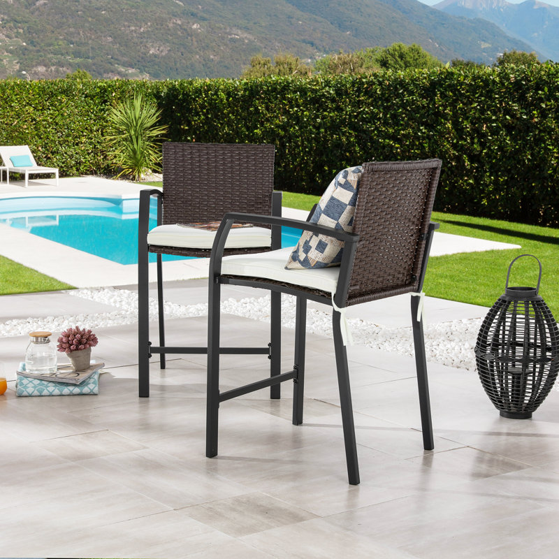 Polyethylene (PE) Wicker Outdoor 23.2'' Counter Stool with Cushion