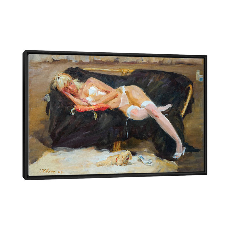 Sleeping Woman by Igor Zhuk - Painting on Canvas, 101.6 cm H x 66.04 cm W, Black Floater Frame