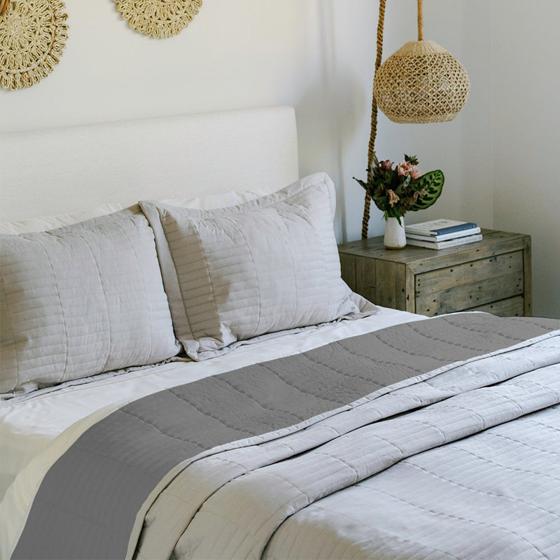 Graphite and Light Gray Reversible Microfiber King Quilt Set