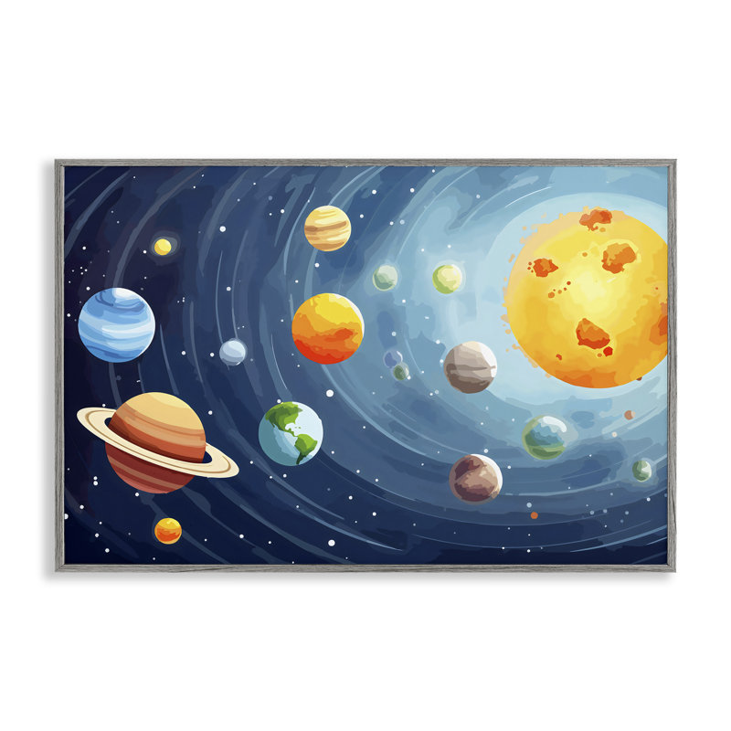 «Solar System Planets Orbit», estampe numérique conçue par Creative Studio, H 12 po x l 18 po, Estampe numérique Farmhouse