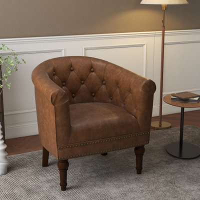 Fauteuil demi-tonneau touffeté en similicuir de 29,88 po Boney