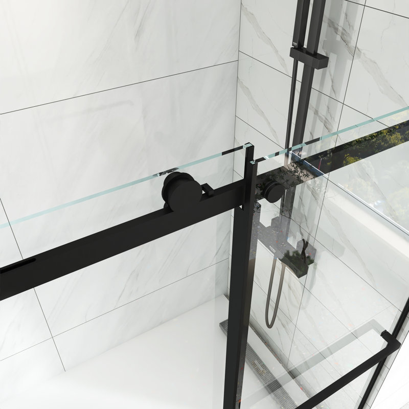 60" W X 72" H Single Sliding Semi-Frameless Shower Door With Clear Tempered Glass, Matte Black