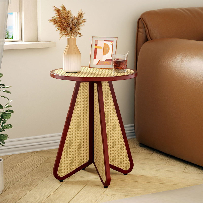 Mid-century Round Side Table Rattan End Table 