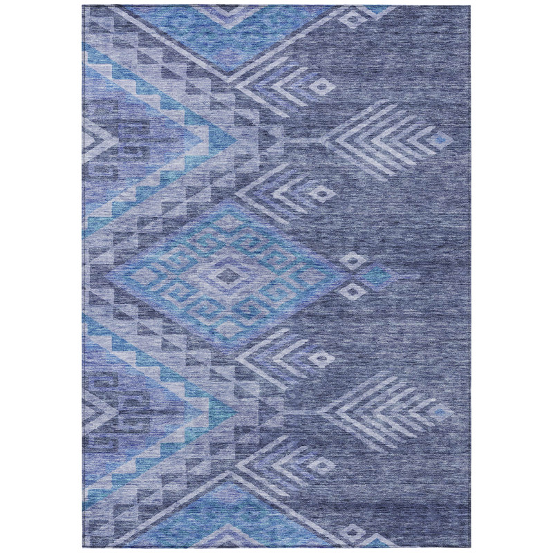 Harmony Blue Washable Indoor-Outdoor Rug - , 8' x 10'