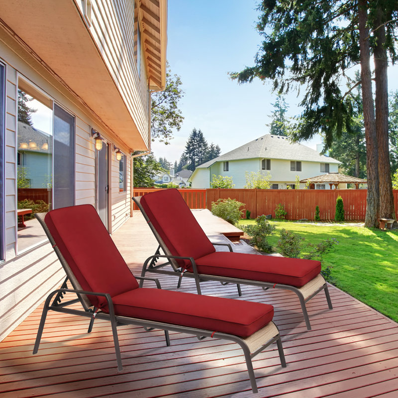 Outdoor Chaise Lounge Cushion, Set of 2, Red