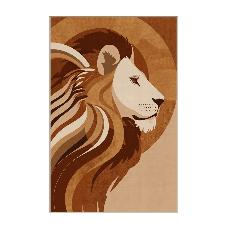 Machine Washable Osazee Lion Modern Arc Rug in Brown – Binding, 5 x 8
