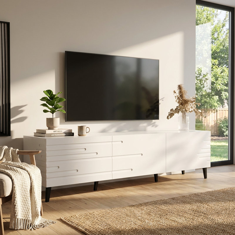 Meuble télé 73,2 po avec finition matte, Blanc