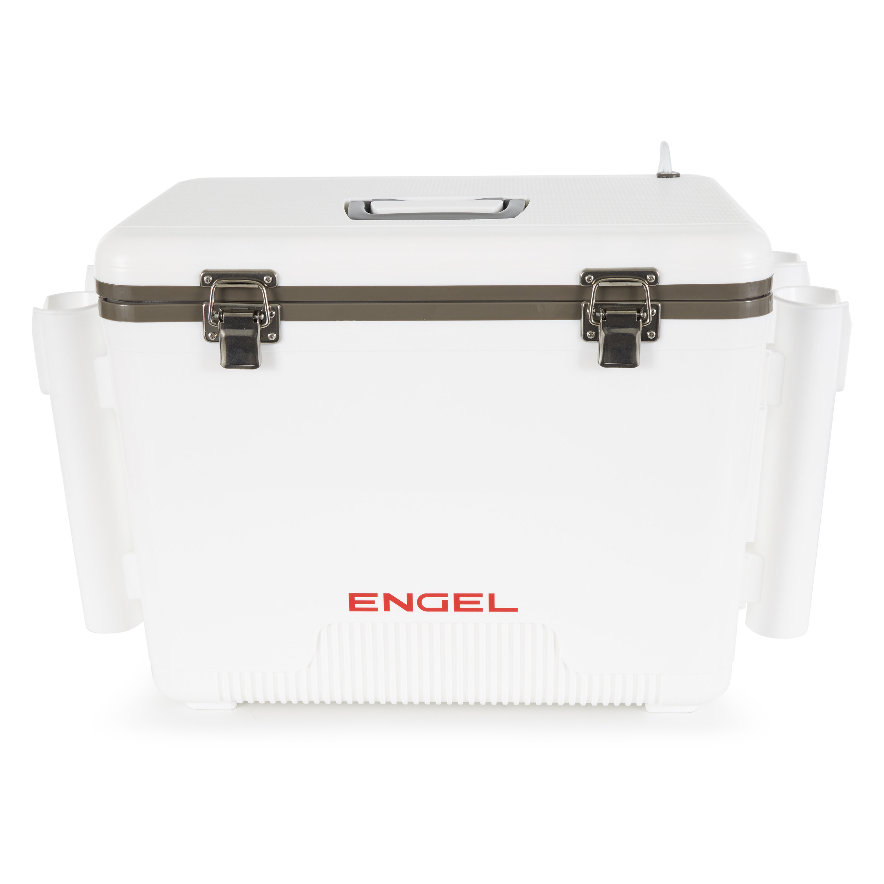 Engel Durable 30 Quart Live Bait Dry Box and Cooler with Rod Holders, White