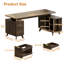 Bureau de direction en L de 63 po avec prises de courant et armoire de rangement, bureau cannelé pour bureau personnel-969883060