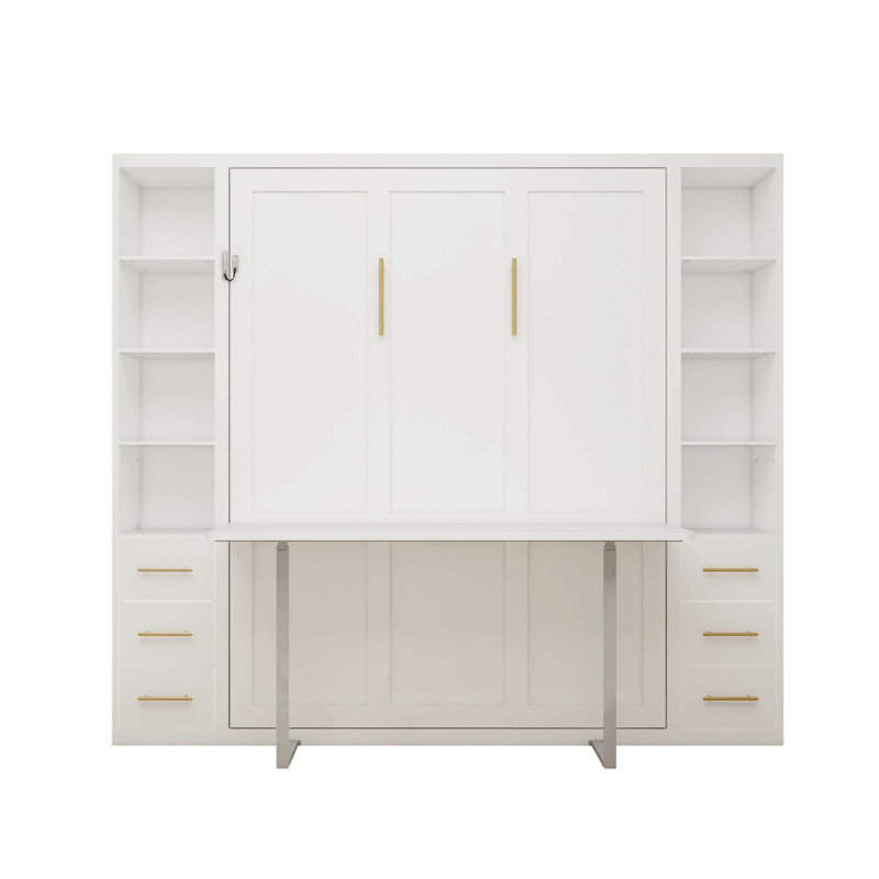 Lit escamotable bureau avec armoires de rangement latérales, grand lit mural pliable pour salle d'étude, chambre à coucher