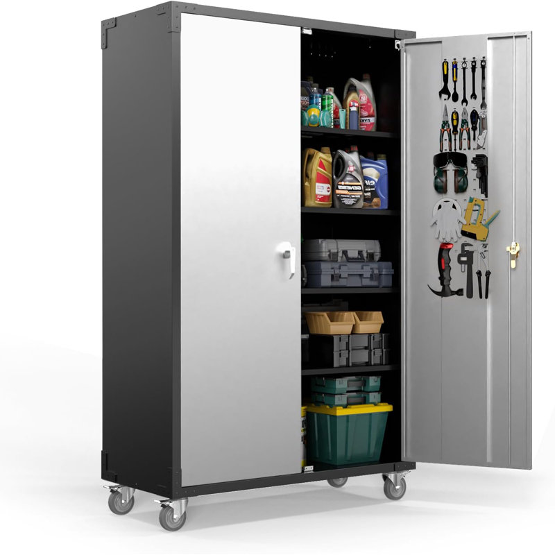 Tool Storage Cabinet On Wheels , Silver