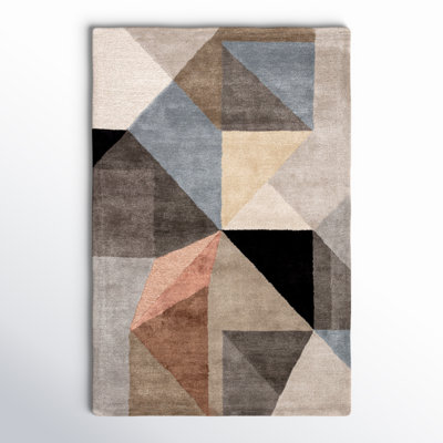 Ruben Geometric Handmade Tufted Jet Black/Moonbeam/Tuscany Area Rug