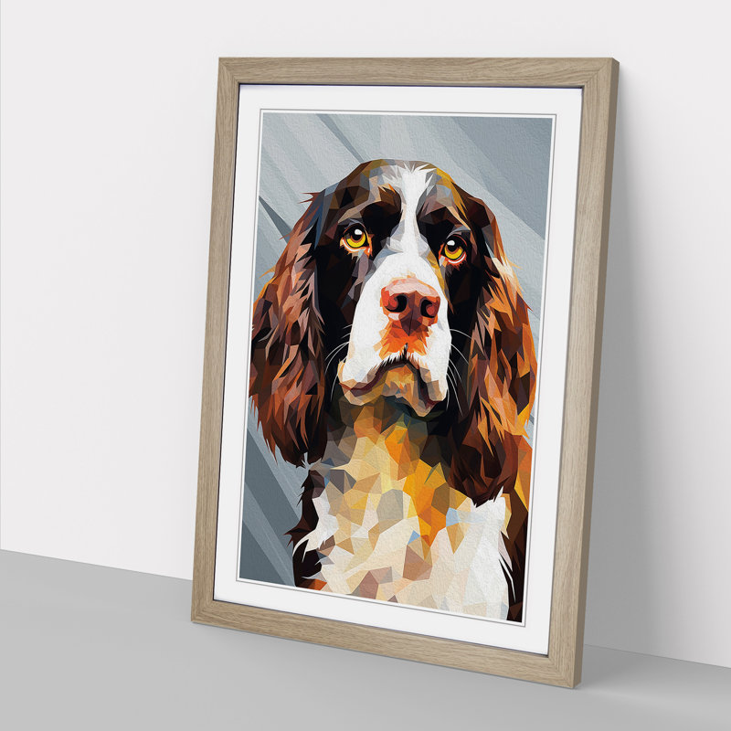 English Springer Spaniel Geometric No.2 - Single Picture Frame Print on Wood, 34cm H x 25cm W x 2cm D, Oak