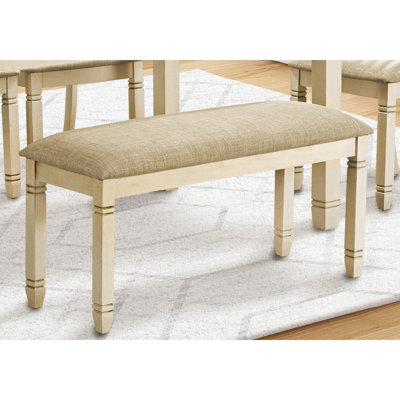 Banc rembourré rectangulaire en bois massif de 41 po en tissu blanc antique beige pour la salle à manger, la chambre à coucher, le vestibule, le revêtement de cuisine de style intemporel, le vestibule blanc