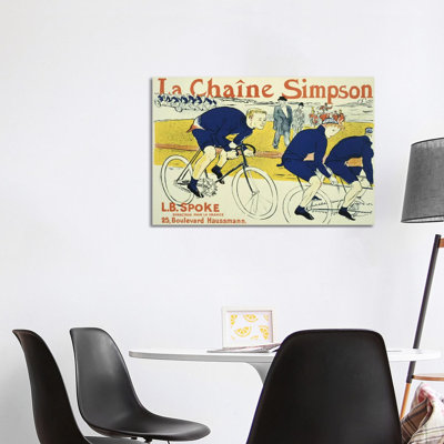 Simpson La Chain Bicycle Advertising Vintage Poster by Henri de Toulouse-Lautrec - 1 Piece Wrapped Canvas Wall Art