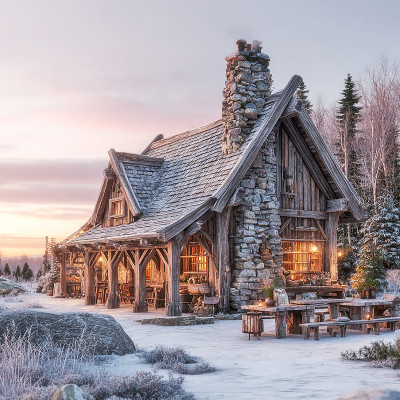 «Winter Hearth Lodge», art mural sur toile tendue