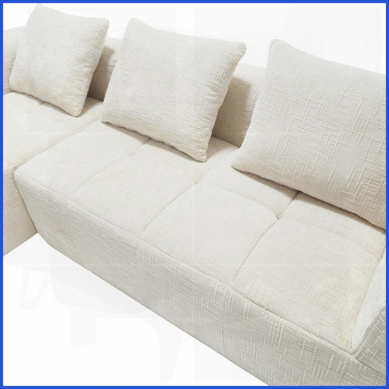 Canapé modulaire moderne en L de 98,42 pouces avec méridienne en chenille, sans assemblage pour le salon, Beige