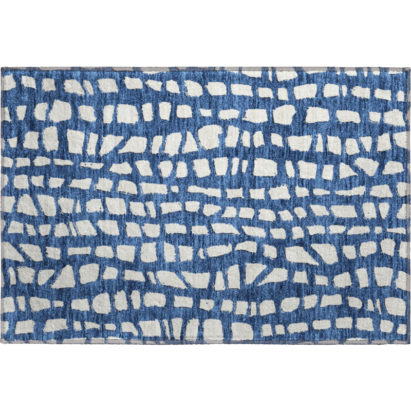 Premium Machine Washable Prisco Navy Rug, Rectangle 1'8" x 2'6"