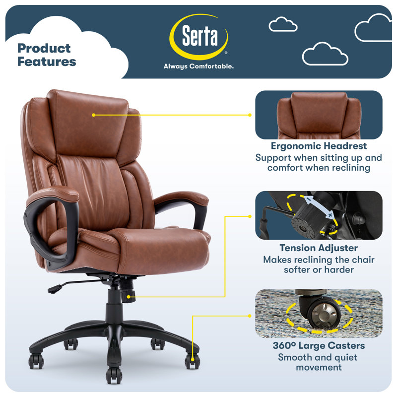 Cognac Bonded Leather Ergonomic Executive Office Chair