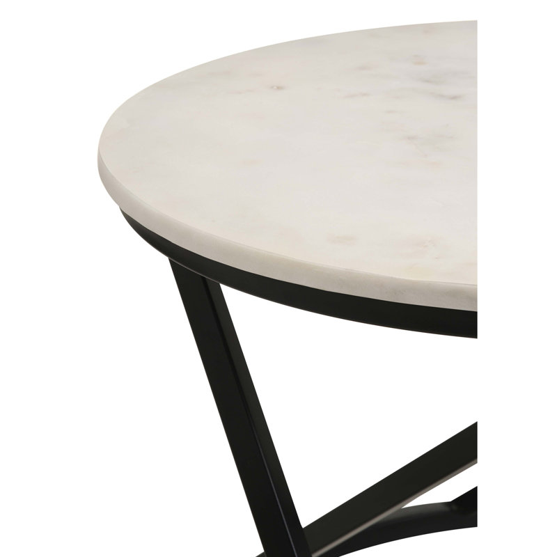 Table basse à plateau rond en marbre Miguel et blanc et noir