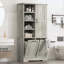 Armoire de rangement pour salle de bain avec portes, tiroirs, panier à linge inclinable et tablettes réglables-1813370308