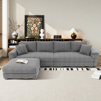 Nerissa 102.4" Corduroy Modular Cloud Couch Comfy Sofa with One Ottoman