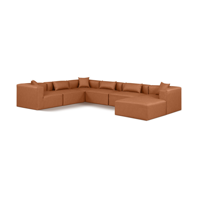 Ivion Upholstered U-Shaped Sectional Reversible, Cognac Vegan Leather