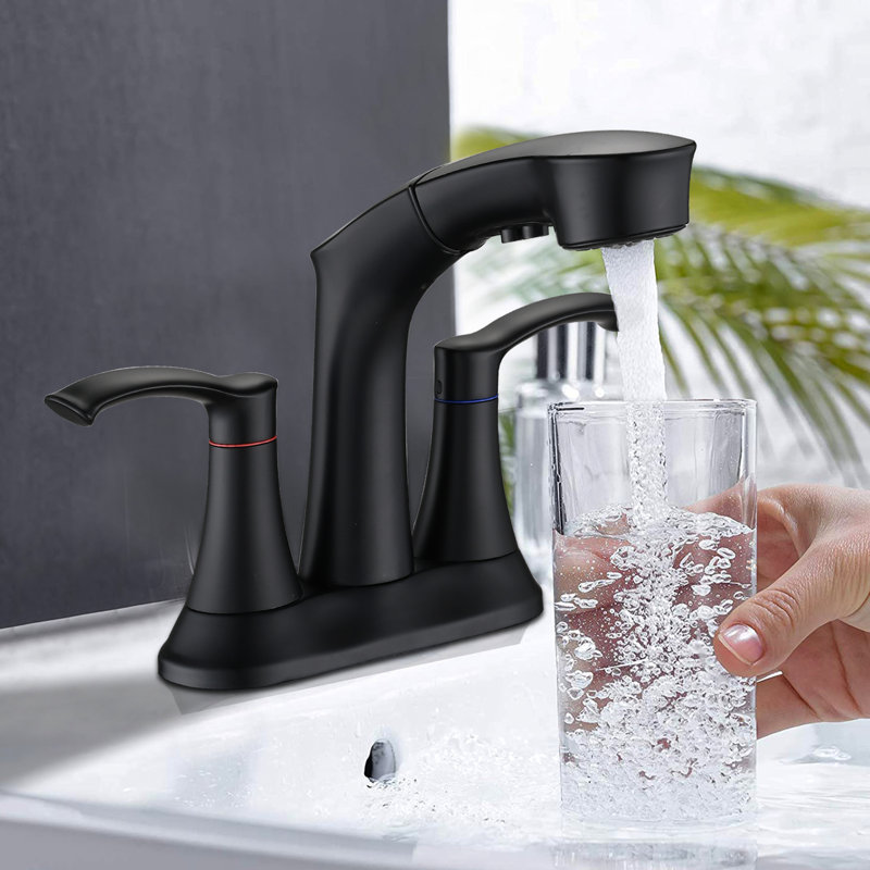 2 Handle Bathroom Faucet Matte Black - 4 Inch Sink Faucet, Stainless Steel, , Pull Down For Daily Use In Corrosion, Convenience