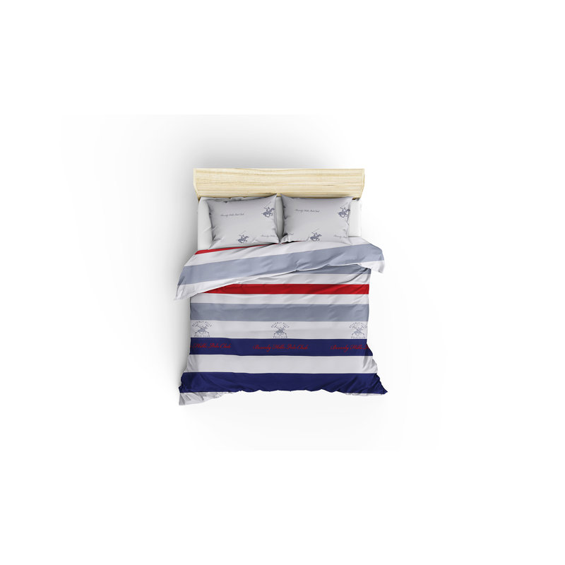 Ensemble de housse de couette 100% coton bleu / rouge / gris Waveside, Housse de couette simple + 1 taie d'oreiller 31 po