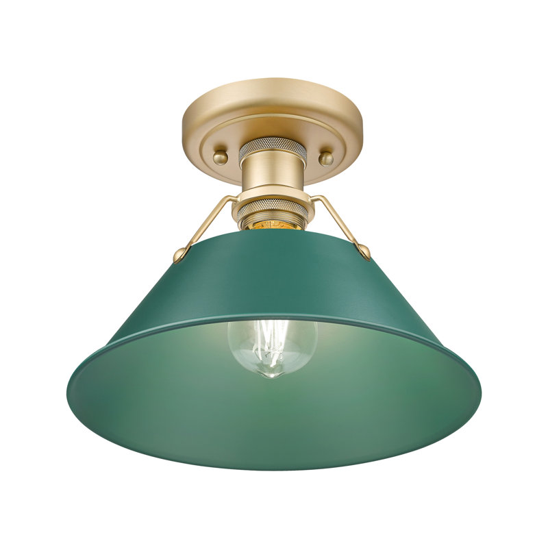 Orwell 1-Light Flush Mount in Chrome with Pine Green, Brushed Champagne Bronze
