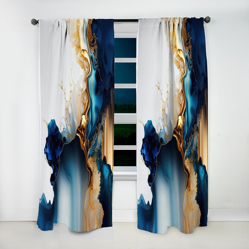 Géode abstraite dorée et marbre bleu I - Rideau moderne - Velours obscurcissant - 1 panneau, L 52 po x L 84 po